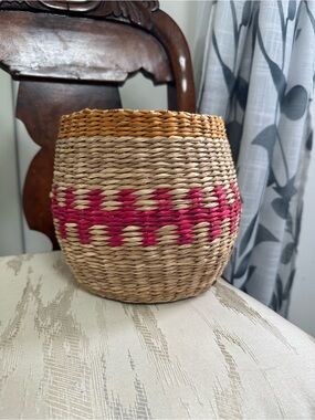 Woven Natural Pink and orange Decorative Basket - planter
